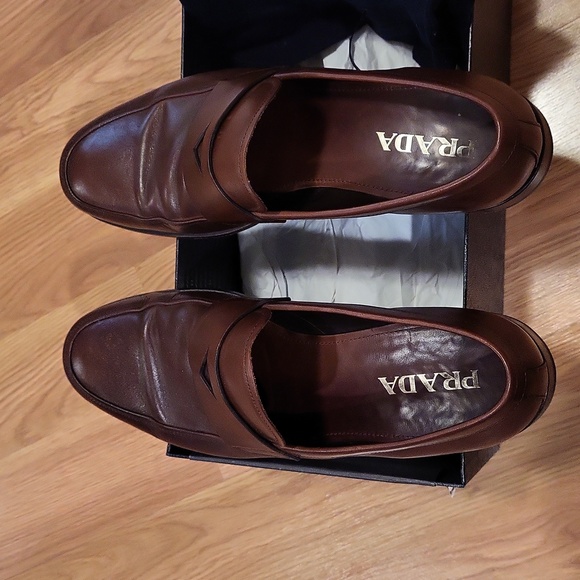 PRADA Brown Leather Penny Loafers 2DB077 Size 11 - Picture 3 of 8